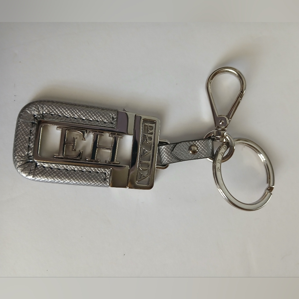 Prada Metallic Silver Key Holder